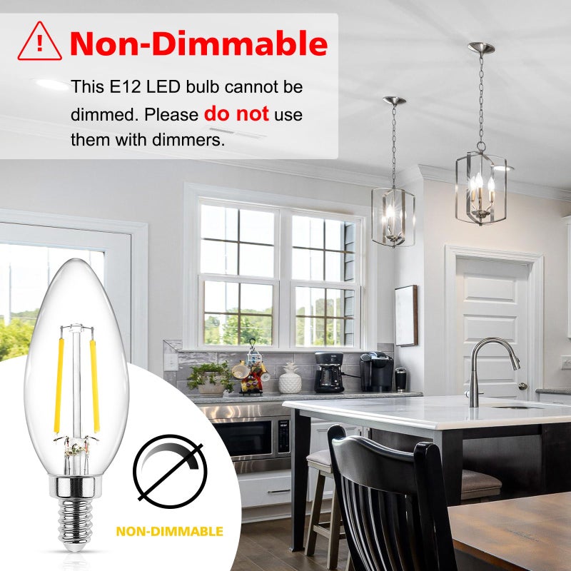 Ascher مصباح إضاءة شمعي LED كلاسيكي E12 من آشر 4 واط، يعادل 40 واط، ضوء نهاري أبيض 5000 كيلفن، غير قابل للتعتيم، زجاج شفاف، عبوة من 10 - Image 5