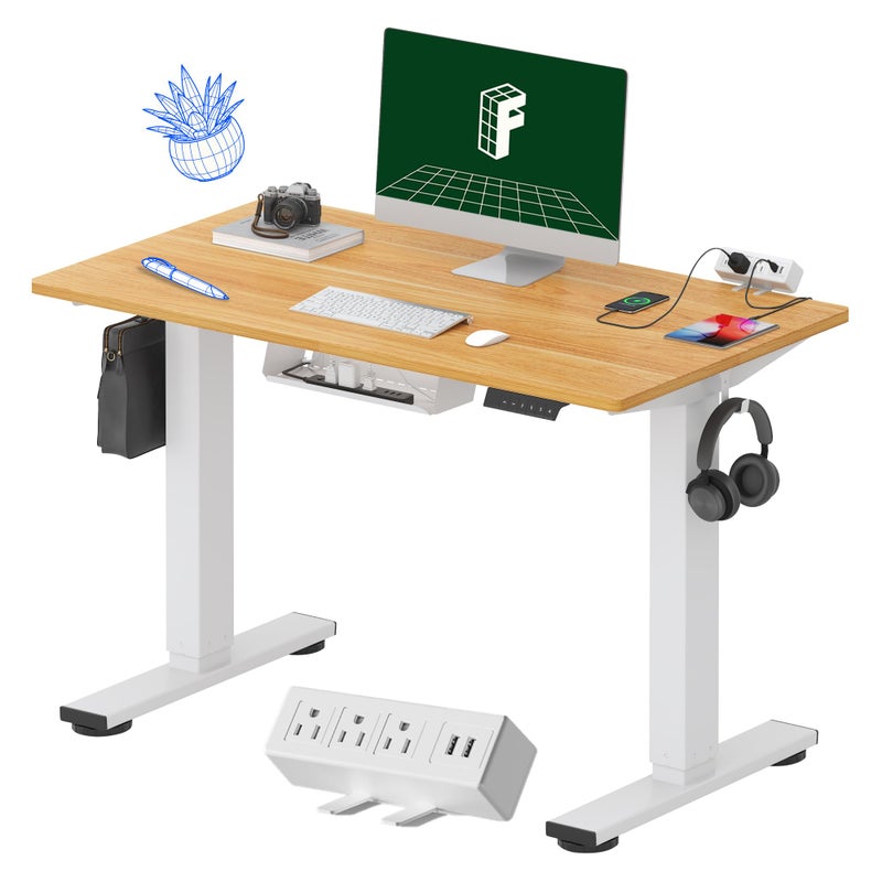 FLEXISPOT EN2 WholePiece Standing Desk with Clamp Power Strip 40 x 24 Electric Stand Up Height Adjustable Desk with Cable Management White Frame  40 Maple Top