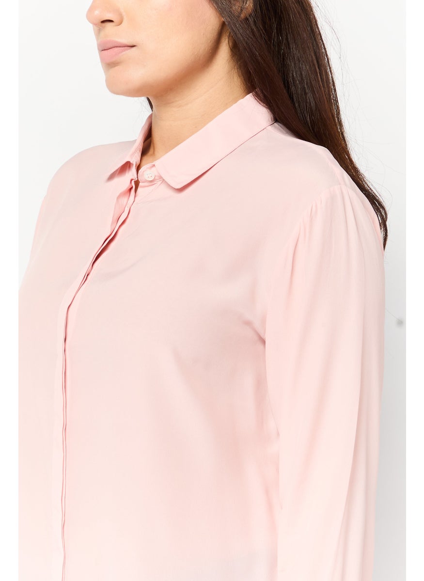 Harmont & Blaine - Women Pointed Collar Long Sleeves Solid Shirt, Pink - Image 1