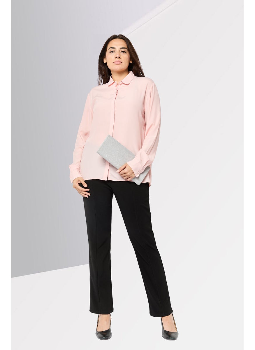 Harmont & Blaine - Women Pointed Collar Long Sleeves Solid Shirt, Pink - Image 1
