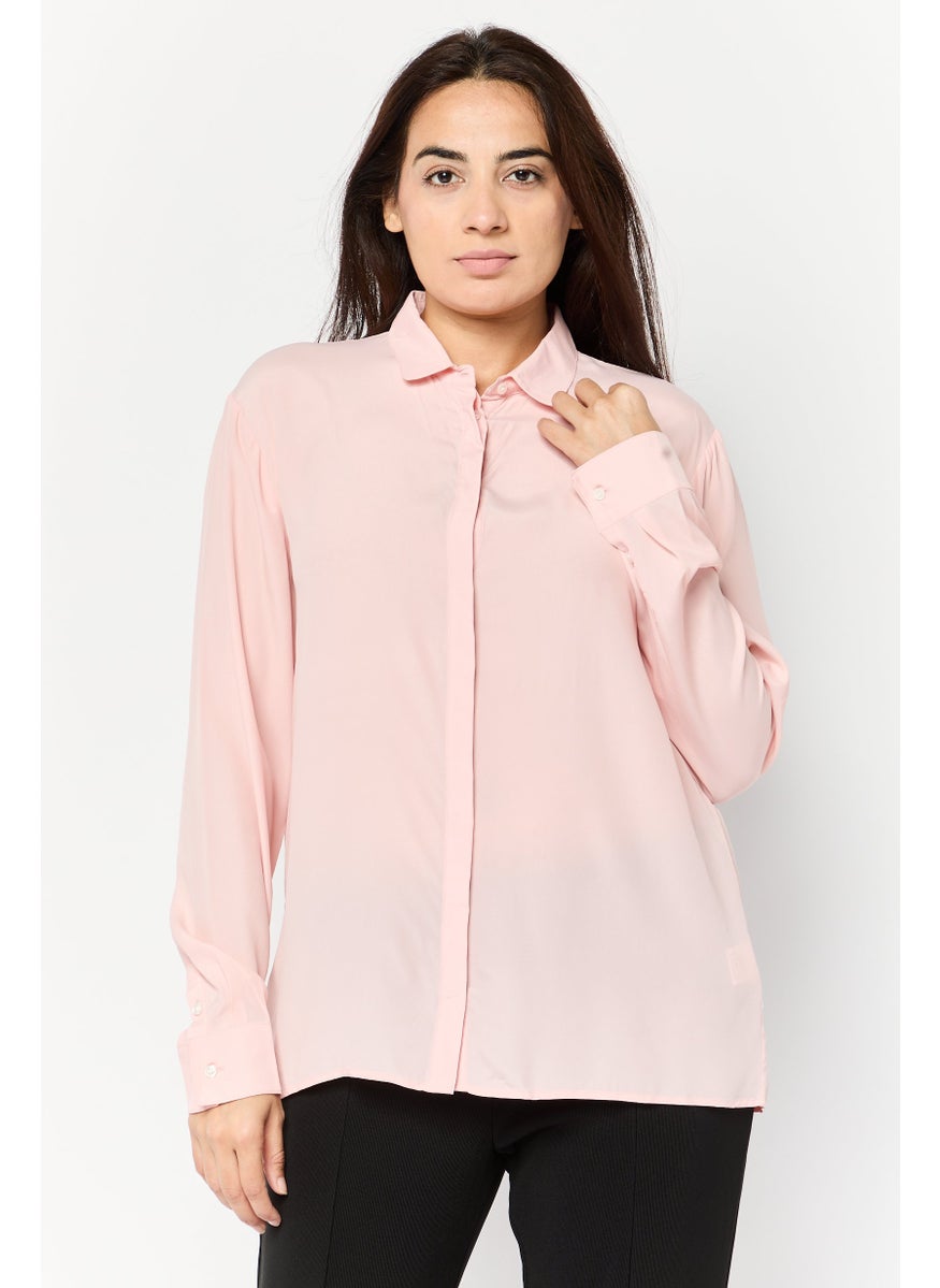 Harmont & Blaine - Women Pointed Collar Long Sleeves Solid Shirt, Pink - Image 1