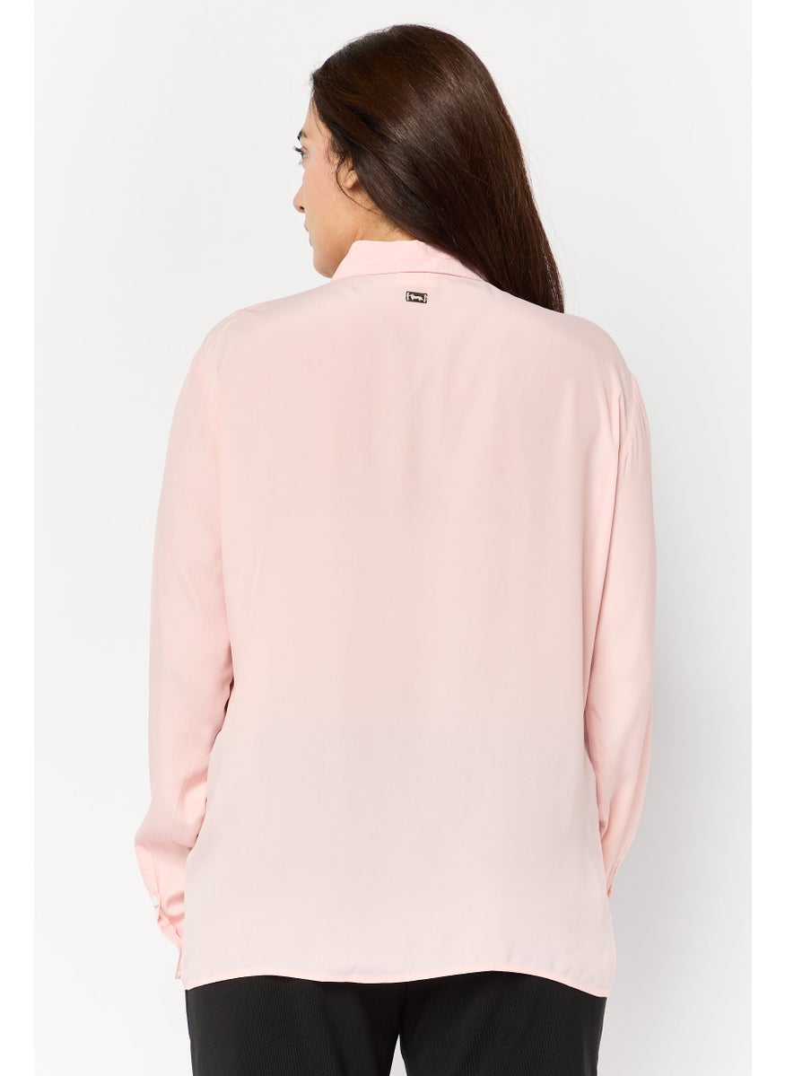 Harmont & Blaine - Women Pointed Collar Long Sleeves Solid Shirt, Pink - Image 1