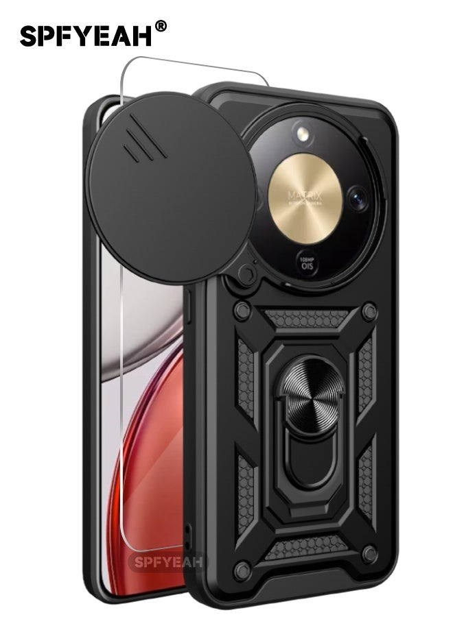 SPFYEAH [2-in-1] Honor X9D 5G Case with Screen Protector, Honor X9d Cover with Slide Camera Cover, Heavy Duty Shockproof Drop Protection Phone Case Cover with Ring Kickstand for Honor X9d 5G 6.79 inch, Black - Image 1