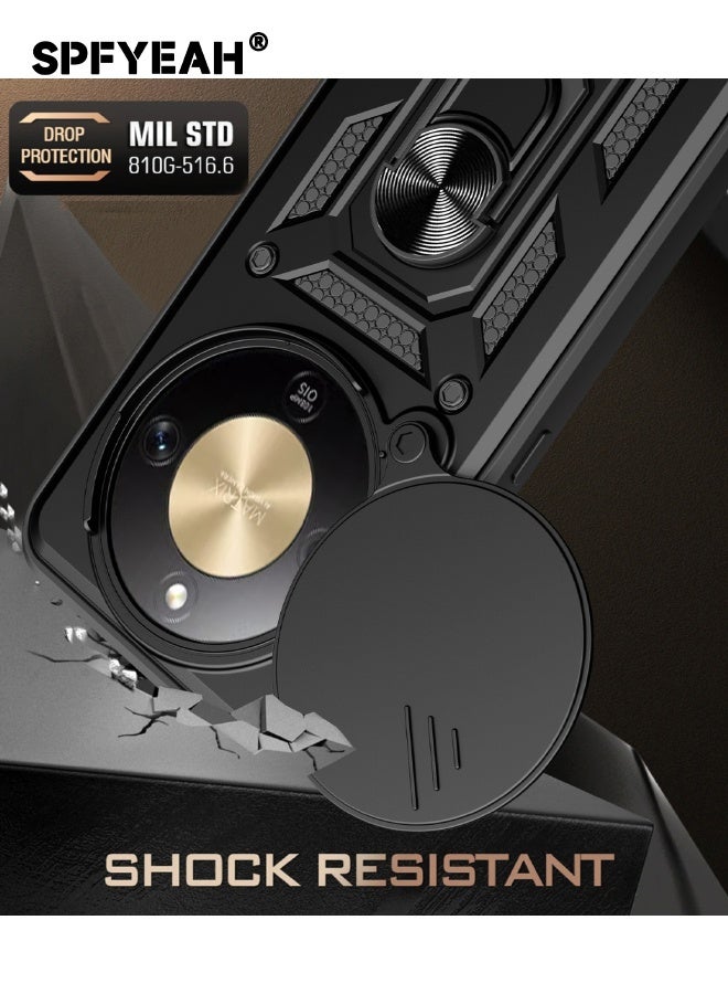 SPFYEAH [2-in-1] Honor X9D 5G Case with Screen Protector, Honor X9d Cover with Slide Camera Cover, Heavy Duty Shockproof Drop Protection Phone Case Cover with Ring Kickstand for Honor X9d 5G 6.79 inch, Black - Image 2