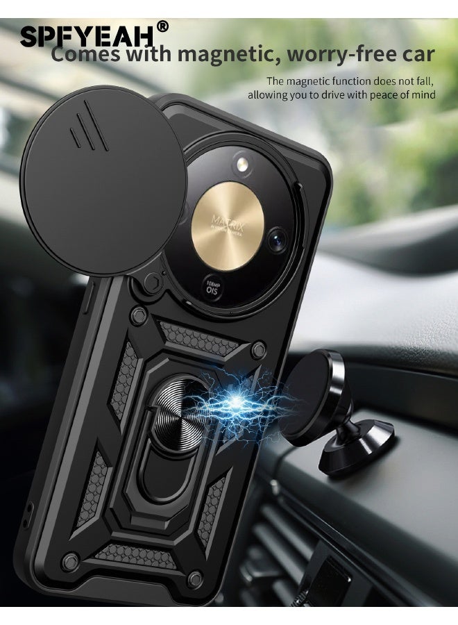 SPFYEAH [2-in-1] Honor X9D 5G Case with Screen Protector, Honor X9d Cover with Slide Camera Cover, Heavy Duty Shockproof Drop Protection Phone Case Cover with Ring Kickstand for Honor X9d 5G 6.79 inch, Black - Image 3