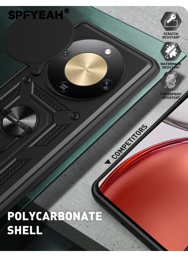 SPFYEAH [2-in-1] Honor X9D 5G Case with Screen Protector, Honor X9d Cover with Slide Camera Cover, Heavy Duty Shockproof Drop Protection Phone Case Cover with Ring Kickstand for Honor X9d 5G 6.79 inch, Black - Image 4