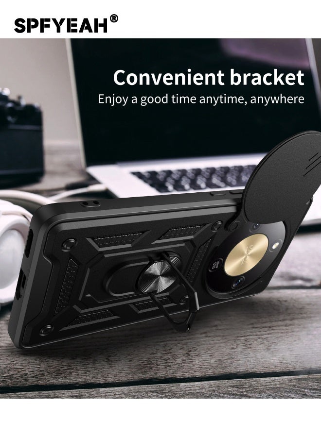 SPFYEAH [2-in-1] Honor X9D 5G Case with Screen Protector, Honor X9d Cover with Slide Camera Cover, Heavy Duty Shockproof Drop Protection Phone Case Cover with Ring Kickstand for Honor X9d 5G 6.79 inch, Black - Image 5