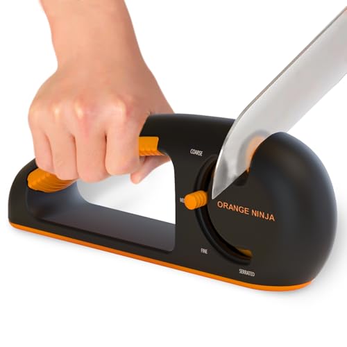 Sharp Pebble Orange Ninja 4-Stage Knife Sharpener & Serrated Knife Sharpener– Repairs, Sharpens & Polishes Blades with Ergonomic Non-Slip Grip - Image 1