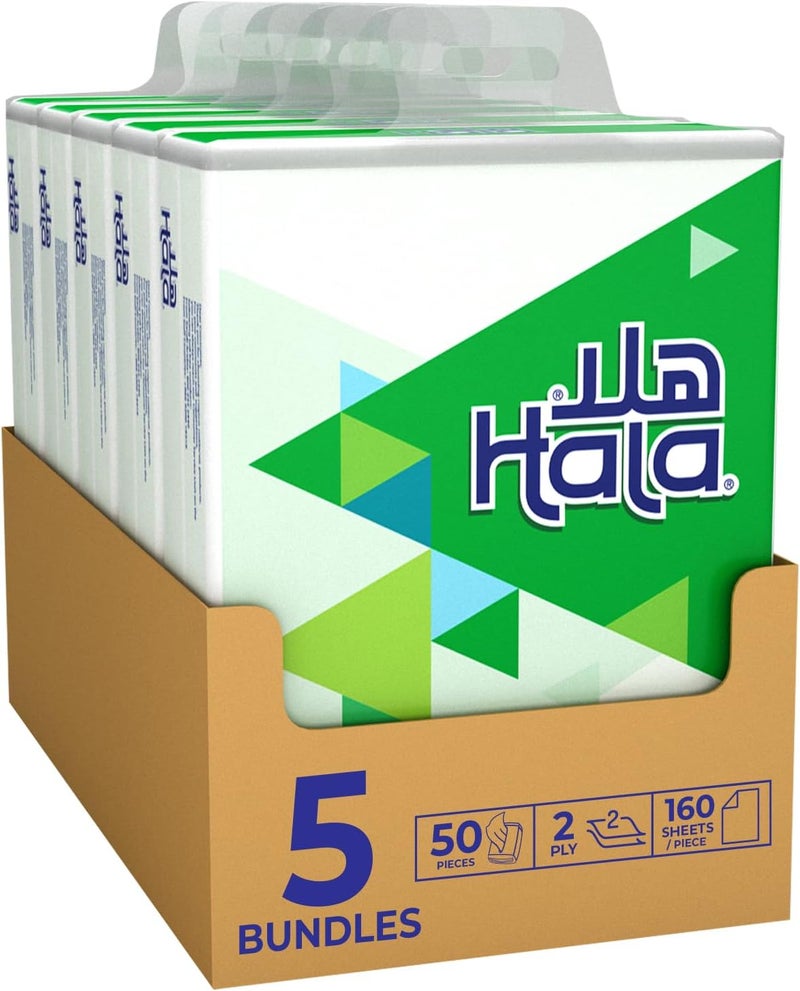 Hala Facial Tissues Pack of 50 of 2 Ply x 160 Sheets , tissue with Soft Feel, Good for All Skin Types and Sterilized for Germ Protection - Image 1