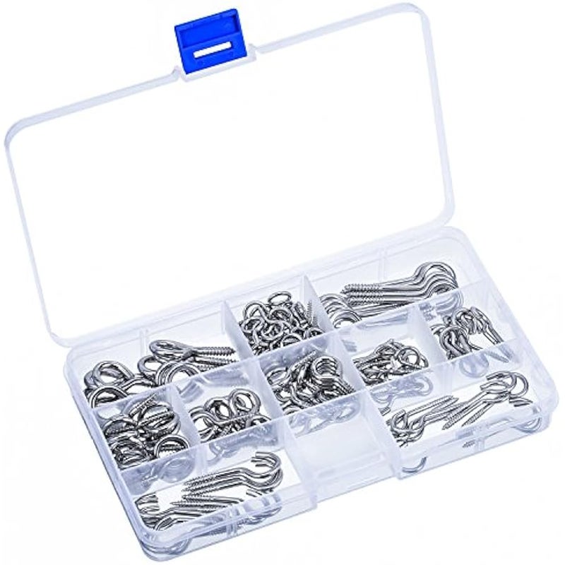 Screw Hooks and Screw Eyes Kit, Hanging Hooks Assortment Size Ceiling Hooks Cup Hooks and Eye Bolts, 150 Pieces Silver DIY Crafts ® India 999 - Image 2