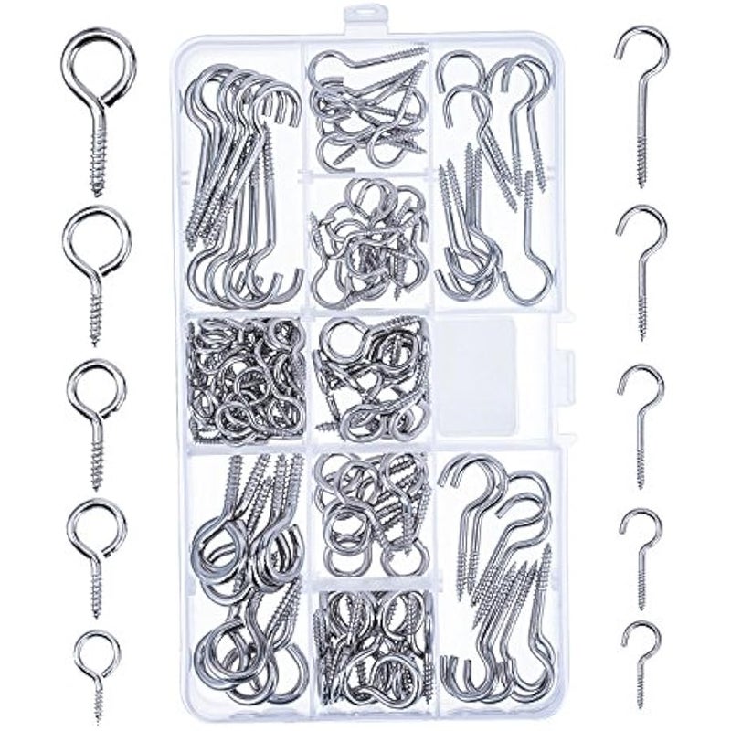 Screw Hooks and Screw Eyes Kit, Hanging Hooks Assortment Size Ceiling Hooks Cup Hooks and Eye Bolts, 150 Pieces Silver DIY Crafts ® India 999 - Image 3
