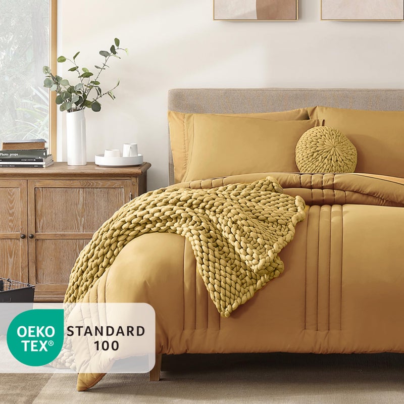 Monbix Queen Comforter Set - 7 Pieces Desert Yellow Bed in a Bag Queen Bedding Sets with Comforters, All Seasons Comforter Bed Set with Sheets, Pillowcases & Shams - Image 2