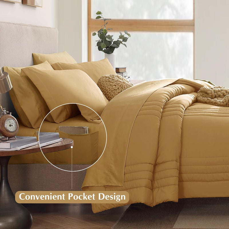 Monbix Queen Comforter Set - 7 Pieces Desert Yellow Bed in a Bag Queen Bedding Sets with Comforters, All Seasons Comforter Bed Set with Sheets, Pillowcases & Shams - Image 4