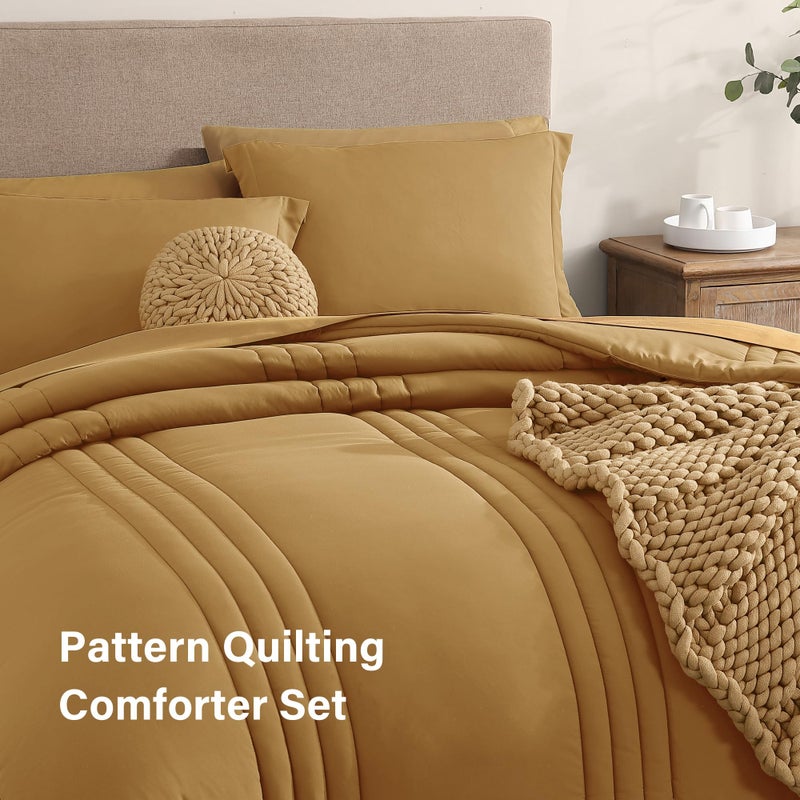 Monbix Queen Comforter Set - 7 Pieces Desert Yellow Bed in a Bag Queen Bedding Sets with Comforters, All Seasons Comforter Bed Set with Sheets, Pillowcases & Shams - Image 3