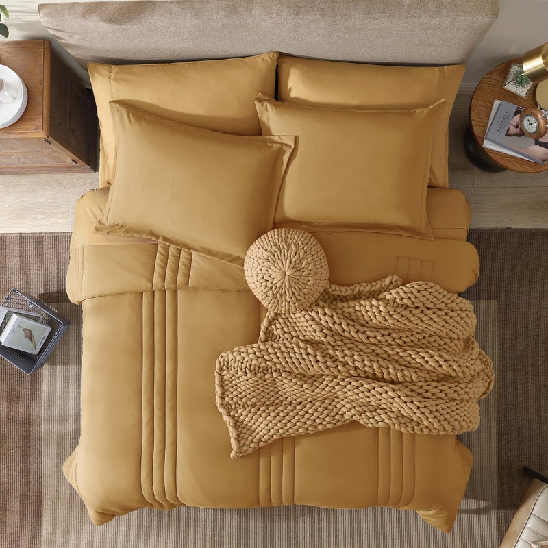 Monbix Queen Comforter Set - 7 Pieces Desert Yellow Bed in a Bag Queen Bedding Sets with Comforters, All Seasons Comforter Bed Set with Sheets, Pillowcases & Shams - Image 5