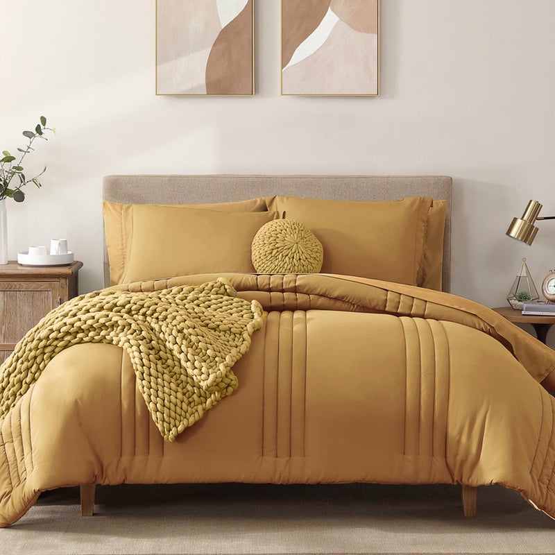 Monbix Queen Comforter Set - 7 Pieces Desert Yellow Bed in a Bag Queen Bedding Sets with Comforters, All Seasons Comforter Bed Set with Sheets, Pillowcases & Shams - Image 1
