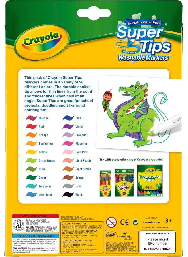 Crayola ماركر كرايولا سوبر تيبس 20 عدداً بخط رفيع - Image 2