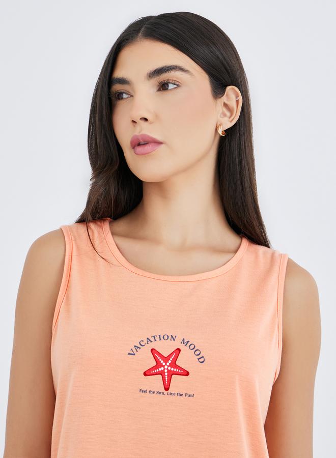 Styli Ocean Theme Print Ruffle Hem Tank and Wide Leg Pyjama Set - Image 3