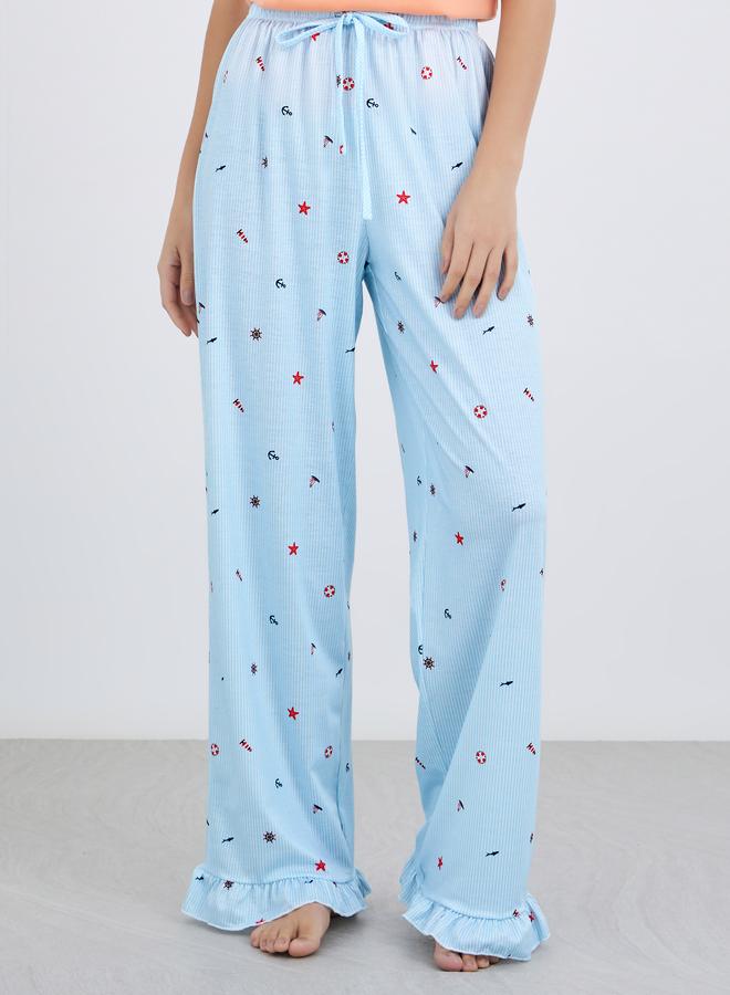 Styli Ocean Theme Print Ruffle Hem Tank and Wide Leg Pyjama Set - Image 4