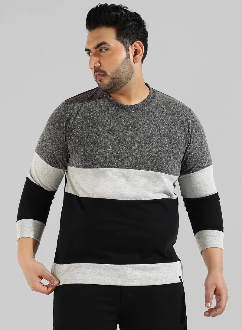 Instafab Plus Men's Grey Colourblocked Regular Fit  Casual T-Shirt