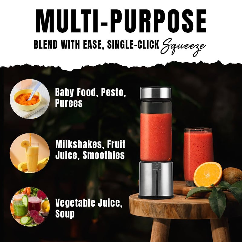 GOODSCITY Blender For Smoothie And Juices | Portable Hand Blender For Kitchen | Premium Usb Rechargeable Fruit Juicer Machine | 450Ml BPA FREE Food Grade Glass Jar| Long Battery Life |1 Year Warranty - Image 3