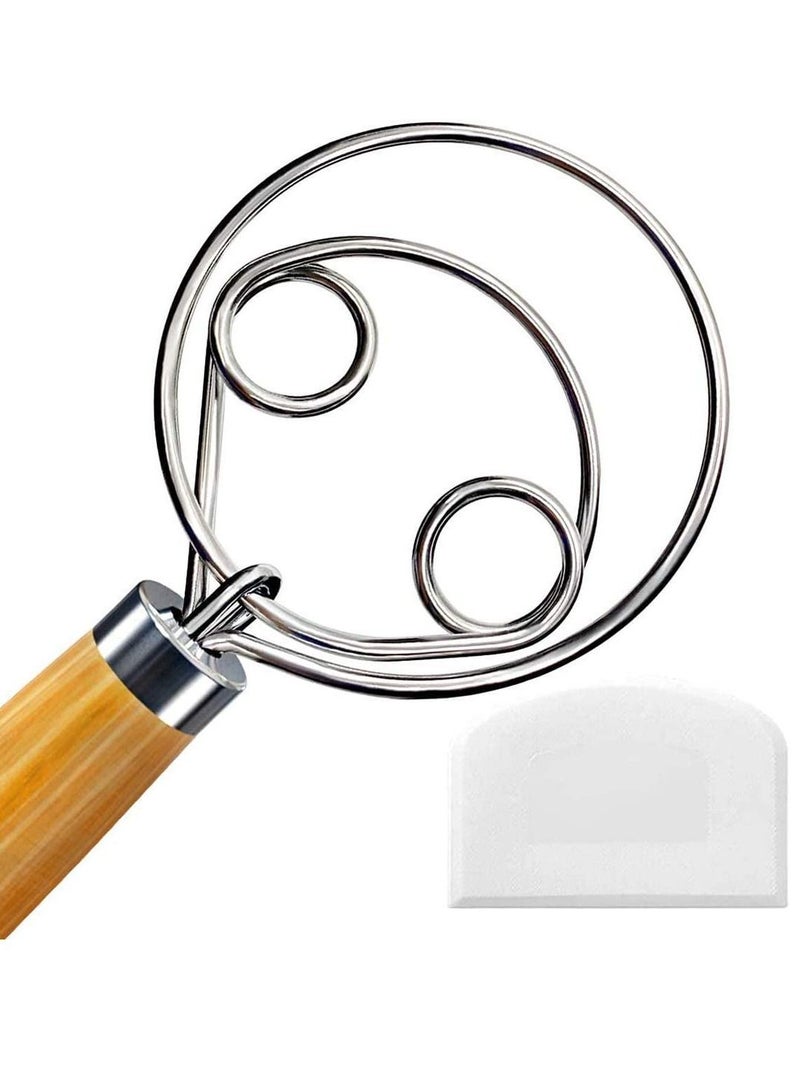NIBEMINENT Danish Dough Whisk Dutch Style Bread for Cooking Kitchen with Stainless Steel Mixer and Scraper Convenience Working Machine  - Image 1