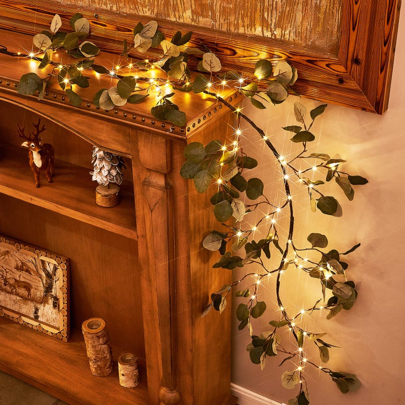 Birchlitland Birchlitland Decorative Garland Lights 6FT 96 LED Fairy Lights Lighted Eucalyptus Twig Garlands with Timer Battery Operated for Bedroom Stairs Party and Holiday Decor Indoor Outdoor