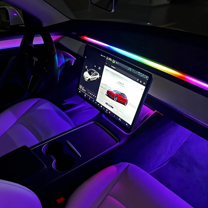 CCBASEBALL Interior Car LED Strip Lights for Tesla Model 3 Y 2021-2023, 16 Million Colors Ambient Lighting Kit with APP Control, Music Sync Color Change Neon Lights for Dashboard & Center Console - Image 1