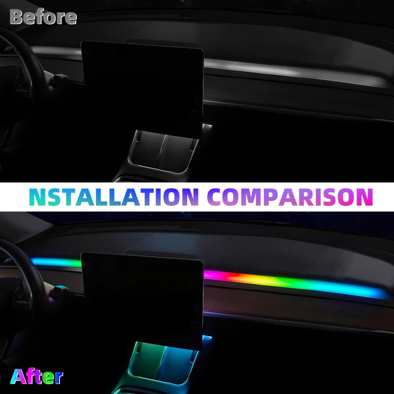 CCBASEBALL Interior Car LED Strip Lights for Tesla Model 3 Y 2021-2023, 16 Million Colors Ambient Lighting Kit with APP Control, Music Sync Color Change Neon Lights for Dashboard & Center Console - Image 4