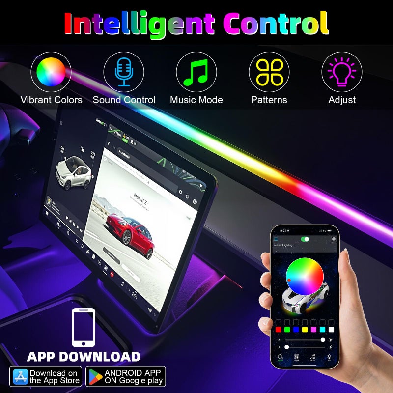 CCBASEBALL Interior Car LED Strip Lights for Tesla Model 3 Y 2021-2023, 16 Million Colors Ambient Lighting Kit with APP Control, Music Sync Color Change Neon Lights for Dashboard & Center Console - Image 2