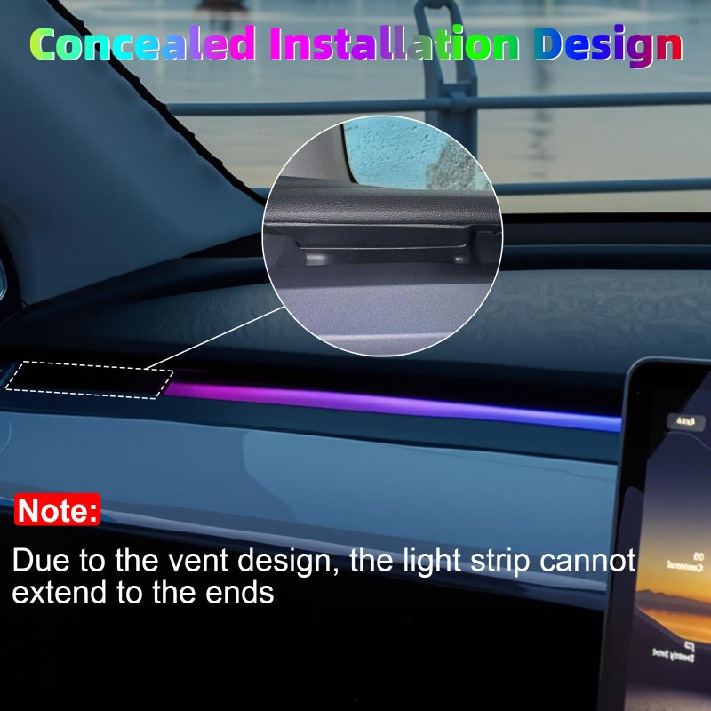 CCBASEBALL Interior Car LED Strip Lights for Tesla Model 3 Y 2021-2023, 16 Million Colors Ambient Lighting Kit with APP Control, Music Sync Color Change Neon Lights for Dashboard & Center Console - Image 5