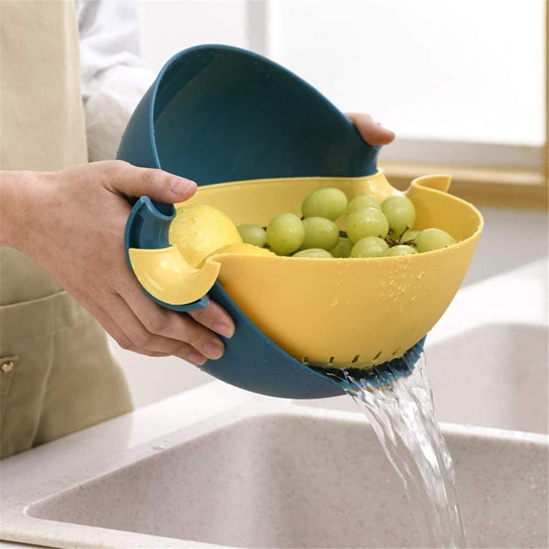 Lexazo 2in1 Kitchen Detachable DoubleLayer Colander Strainer and Large Plastic Bowl Set Fruit Vegetable Basket for Cleaning Washing and Mixing Washing Fruits Bowl Drain Basket MultiColor - Image 1