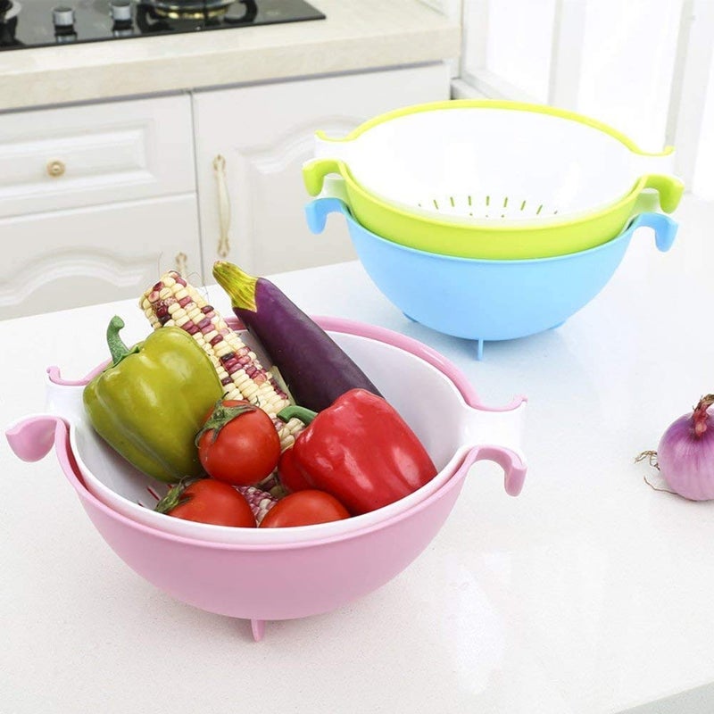 Lexazo 2in1 Kitchen Detachable DoubleLayer Colander Strainer and Large Plastic Bowl Set Fruit Vegetable Basket for Cleaning Washing and Mixing Washing Fruits Bowl Drain Basket MultiColor - Image 3