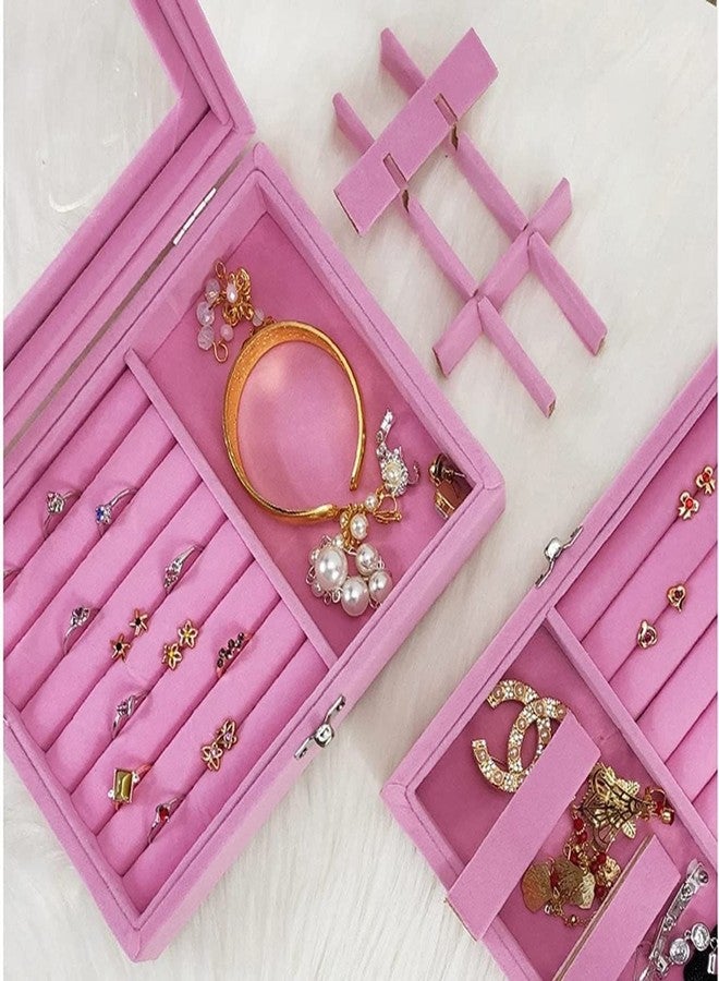BLAPOXE Premium Case Women Jewelry Organizer Storage Box | Open Window Velvet Ring Earrings Jewelry Display Storage Box | Korean Jewelry Box Clear Cover - Image 3