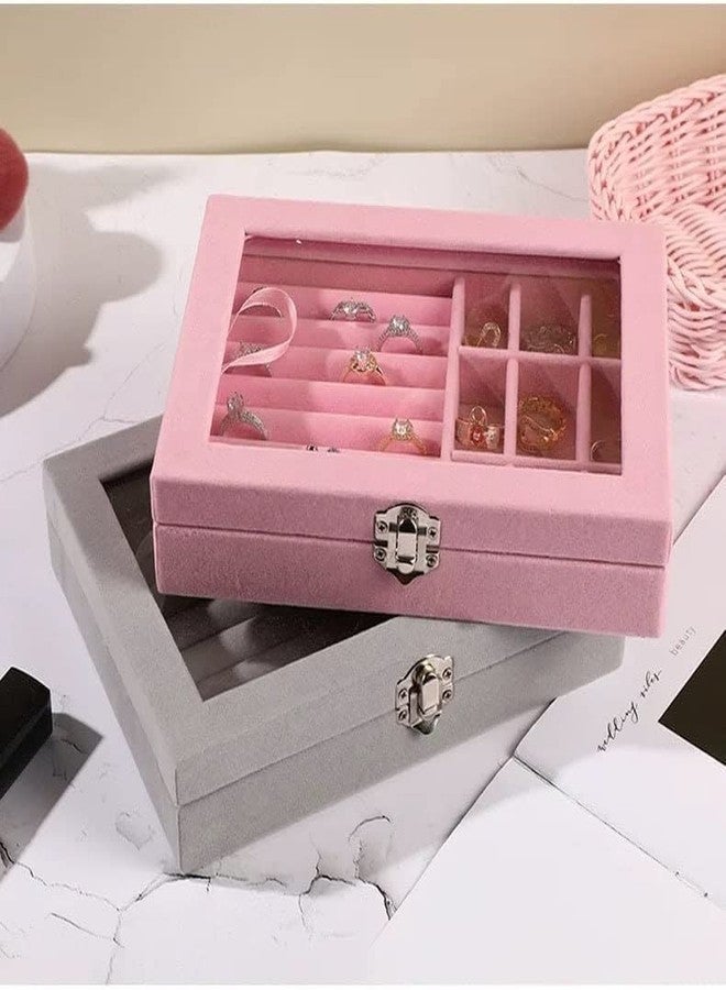 BLAPOXE Premium Case Women Jewelry Organizer Storage Box | Open Window Velvet Ring Earrings Jewelry Display Storage Box | Korean Jewelry Box Clear Cover - Image 4