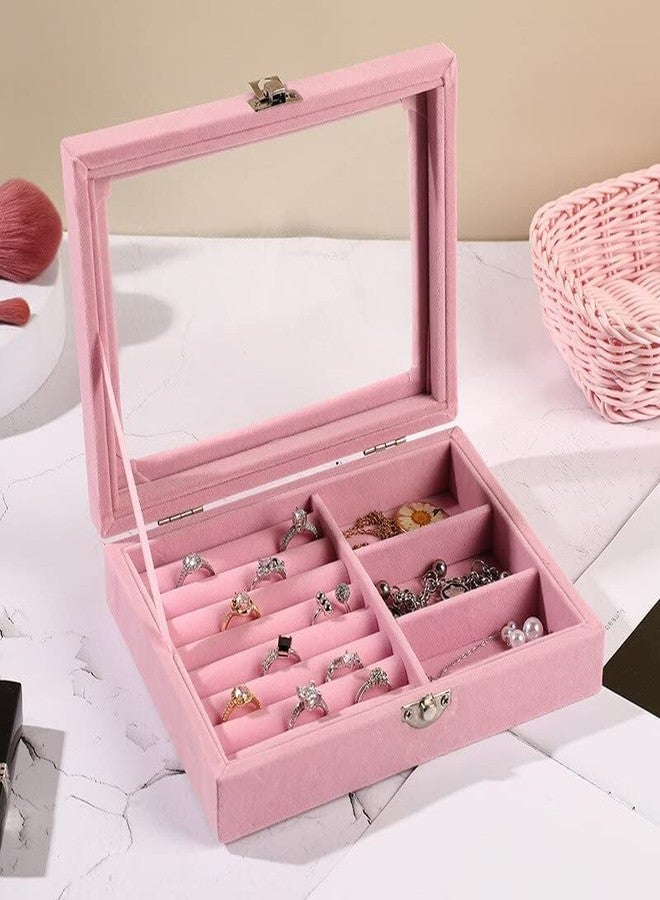 BLAPOXE Premium Case Women Jewelry Organizer Storage Box | Open Window Velvet Ring Earrings Jewelry Display Storage Box | Korean Jewelry Box Clear Cover - Image 1