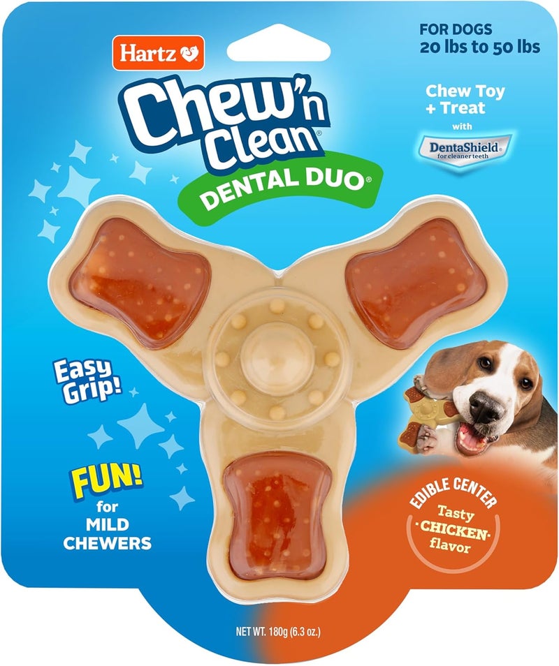 هارتز لعبة مضغ هارتز ��Chew ‘n Clean” ووجبة في نفس الوقت، بنكهة دجج، مقاس متوسط (Hartz Chew ‘n Clean Chew Toy and Treat in One, with chicken flavor, medium size) - Image 1