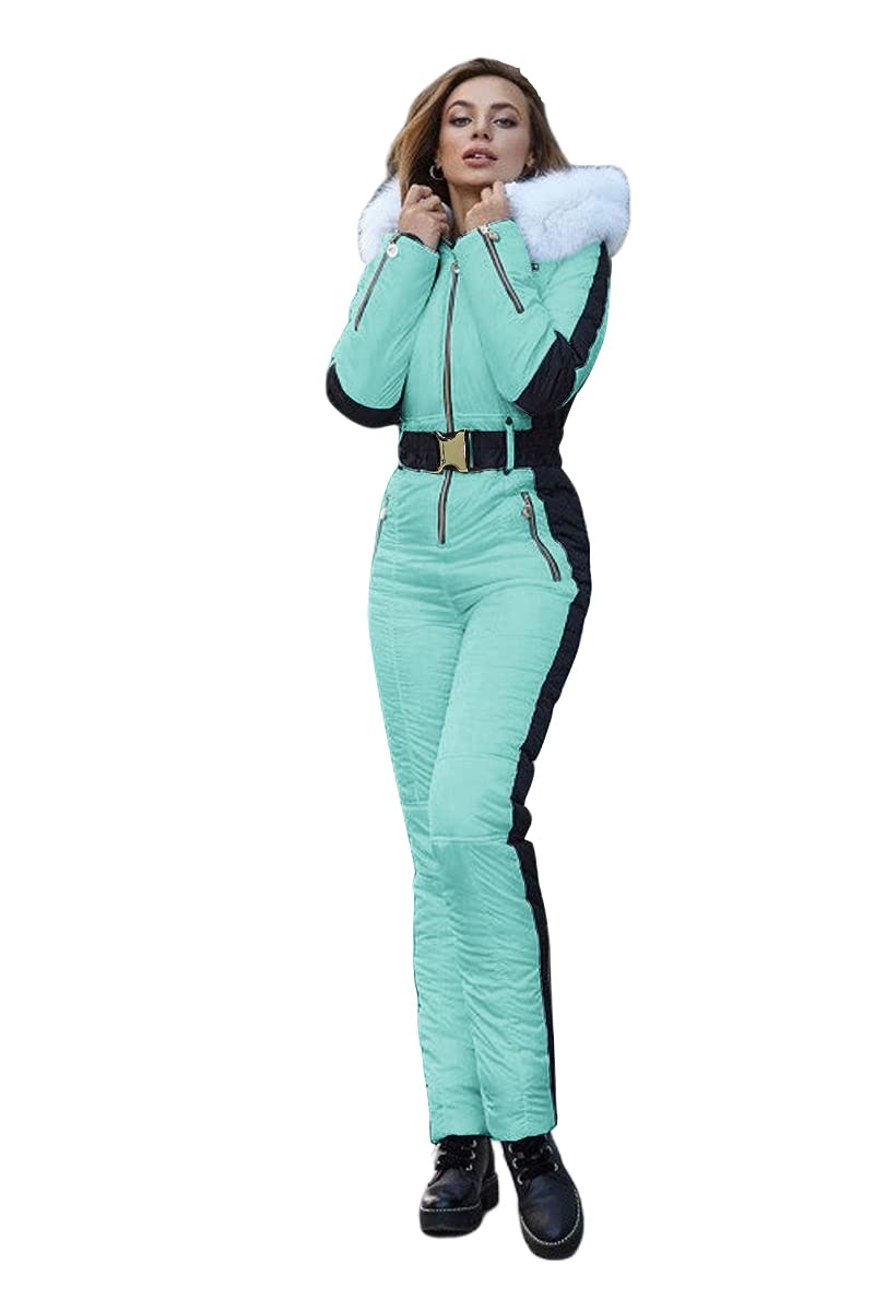 Yousify Womens Winter Onesie Ski Jumpsuits Outdoor Sports Waterproof Snowsuit Removable Faux Fur Collar Coat Jumpsuit - Image 2