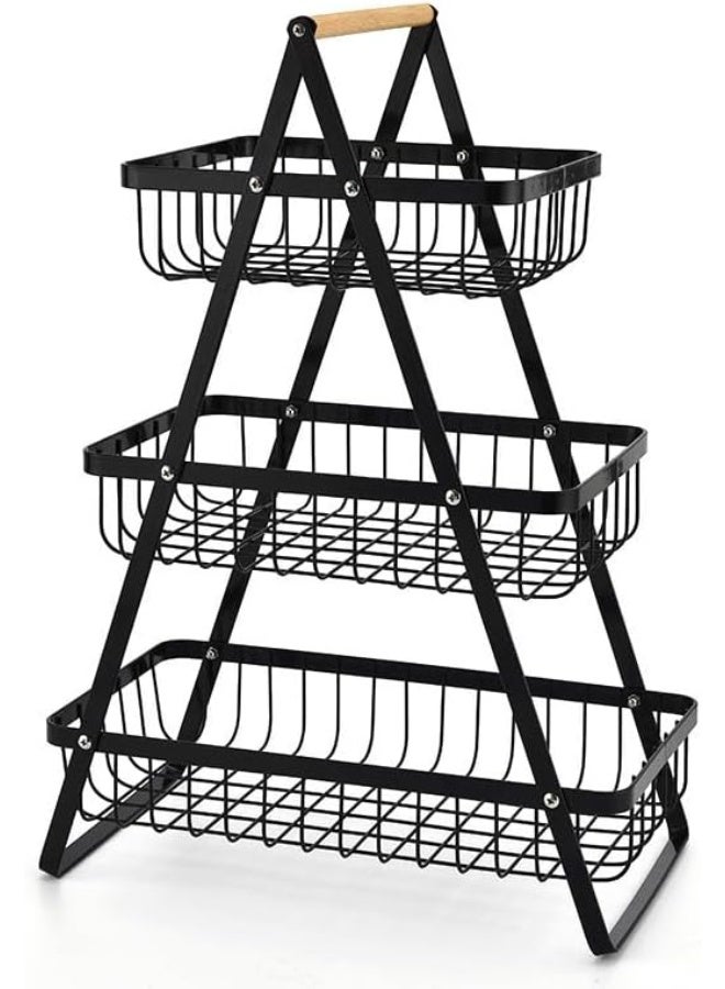 DubaiGallery Modern Kitchen 3-Tier Fruit Stand Organizer – Sturdy Metal Construction with Wooden Carry Handle – Perfect Storage Solution for Fruits, Veggies, Bread & Daily Essentials – Detachable Baskets, Space-Saving Design - Image 2