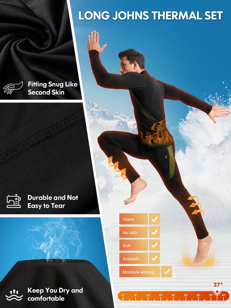 romision Thermal Underwear Long Johns for Men Fleece Lined Base Layer Cold Weather Hunting Gear Bottom and Top Set - Image 4