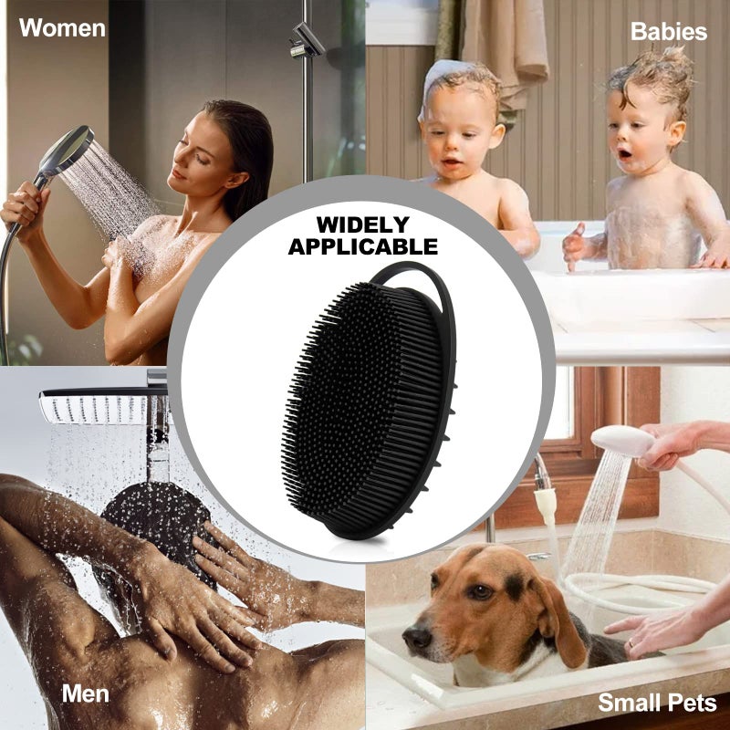 HAYSNA 2 Pack Silicone Body Scrubber, Loofah Double-Sided Body Brush,Shower Scrubber and Scalp Massager Shampoo Brush for Sensitive Kids Women Men All Kinds of Skin (Black & Pink) - Image 2