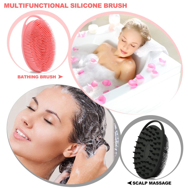 HAYSNA 2 Pack Silicone Body Scrubber, Loofah Double-Sided Body Brush,Shower Scrubber and Scalp Massager Shampoo Brush for Sensitive Kids Women Men All Kinds of Skin (Black & Pink) - Image 4