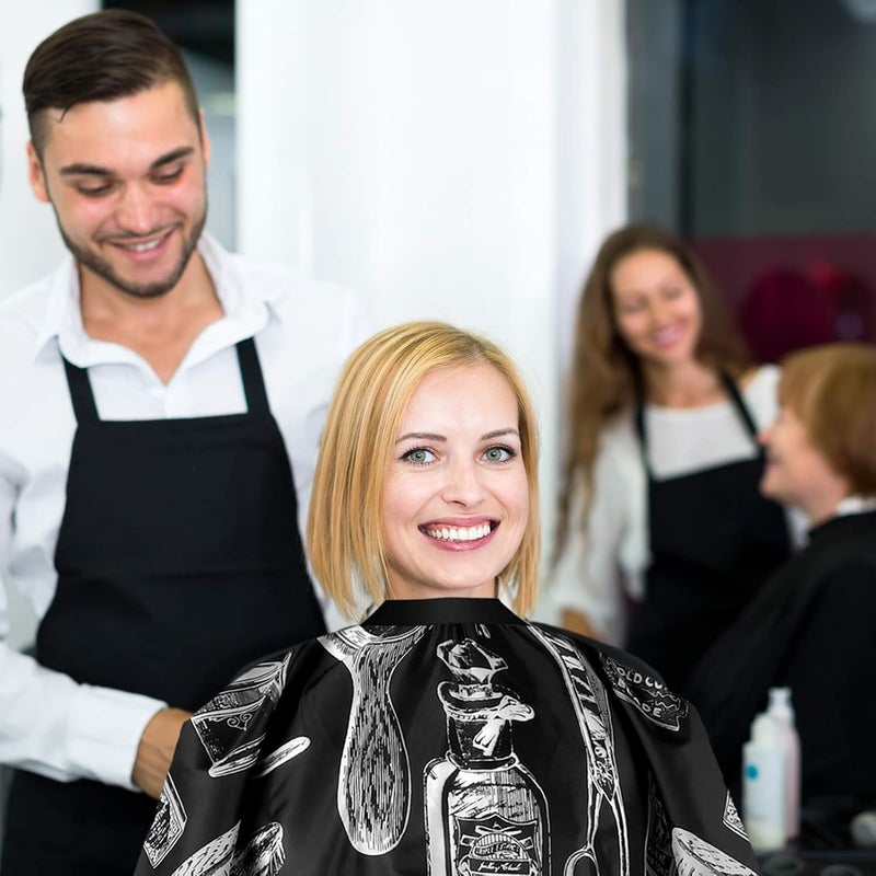 Foreignholics Saloon Accessories Printed Polyester Waterproof Hair Cutting Apron Sheet with Adjustable Snap Closure Barber Salon Cape - (Black & White, 2pcs) - Image 5