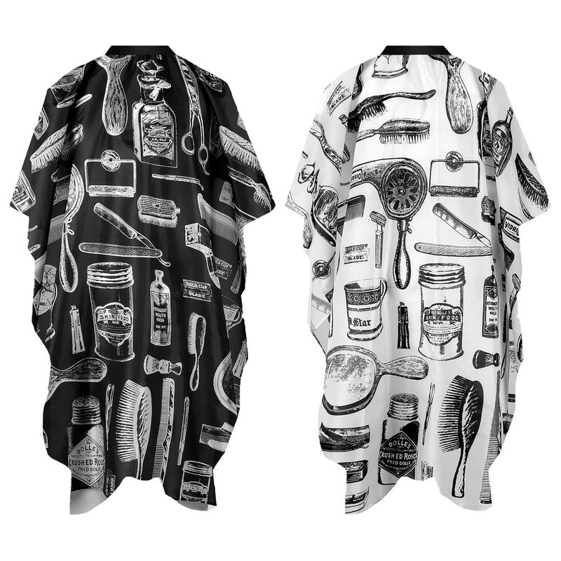 Foreignholics Saloon Accessories Printed Polyester Waterproof Hair Cutting Apron Sheet with Adjustable Snap Closure Barber Salon Cape - (Black & White, 2pcs) - Image 1