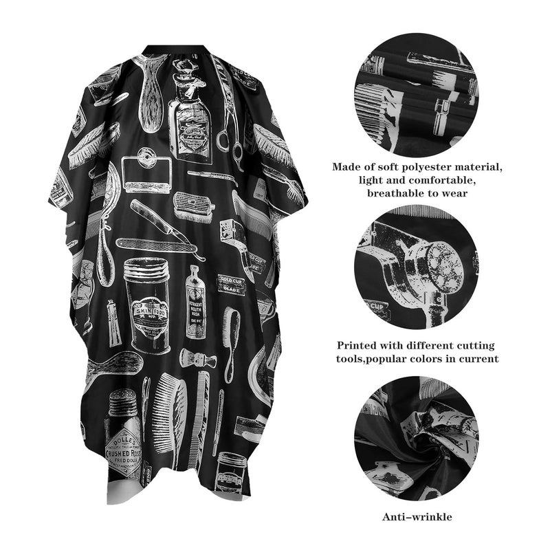 Foreignholics Saloon Accessories Printed Polyester Waterproof Hair Cutting Apron Sheet with Adjustable Snap Closure Barber Salon Cape - (Black & White, 2pcs) - Image 3