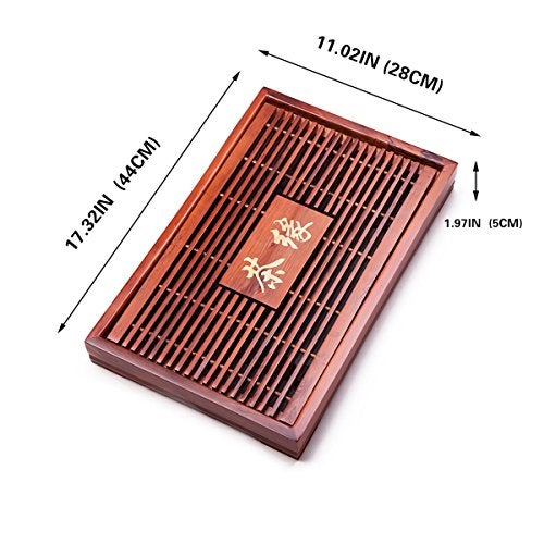 THY COLLECTIBLES Solid Wood Reservoir & Drainage Type Kung Fu GongFu Tea Table Serving Tray L17.32" x W11.02" x H1.97" (44CM X 28CM X 5CM) - Image 2