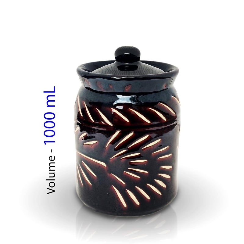 Jetwals Ceramic Pickle Jar Set with Lid BLACK KUTTING JARS 1000ML BLACK JAR PACK OF 2 - Image 3