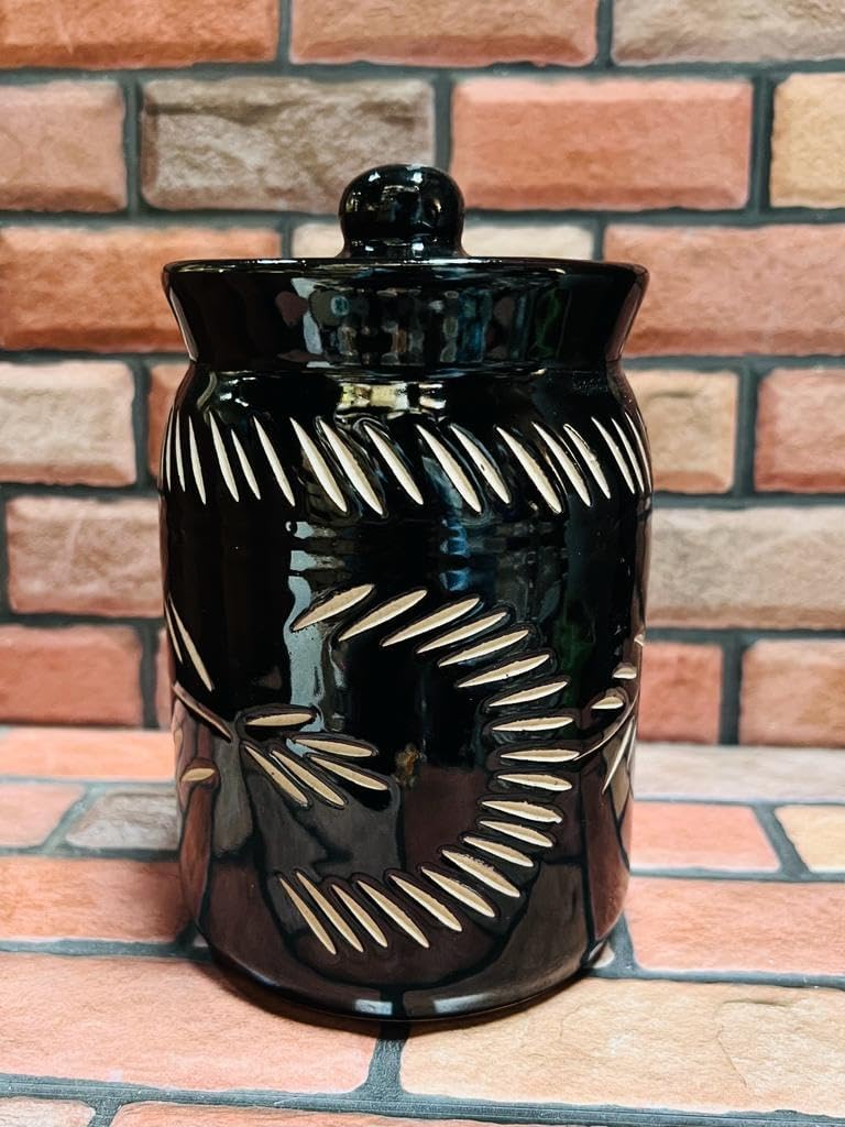 Jetwals Ceramic Pickle Jar Set with Lid BLACK KUTTING JARS 1000ML BLACK JAR PACK OF 2 - Image 4