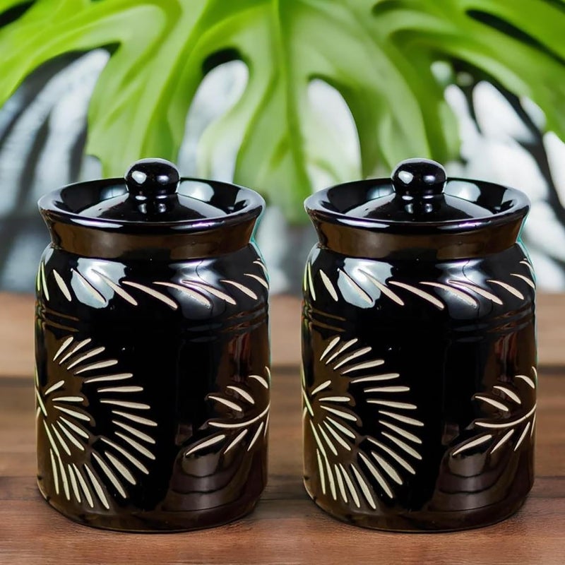 Jetwals Ceramic Pickle Jar Set with Lid BLACK KUTTING JARS 1000ML BLACK JAR PACK OF 2 - Image 1