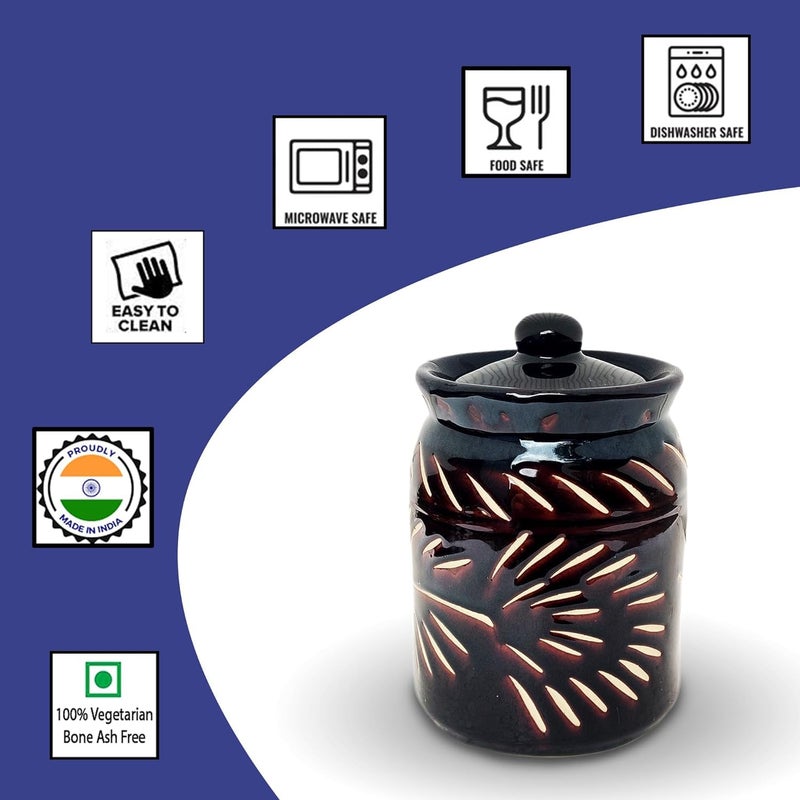 Jetwals Ceramic Pickle Jar Set with Lid BLACK KUTTING JARS 1000ML BLACK JAR PACK OF 2 - Image 2